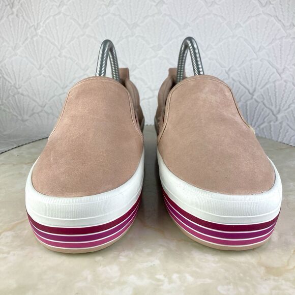 Sperry Shoes Womens 7 Pink Stripes Suede Crest Twin Gore Boat Platform Loafers - Picture 3 of 12